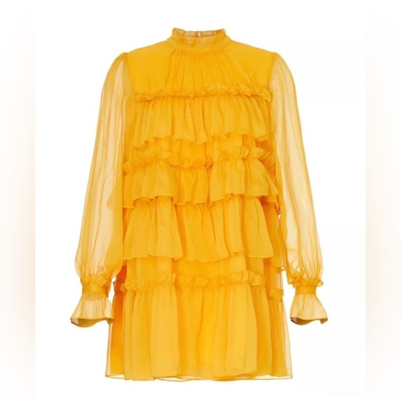 Adam Lippes | Yellow Golden Tiered Mini Dress | Long Sleeve | Women’s 2 - Picture 1 of 8